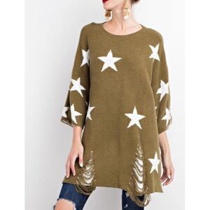 Easel Seeing Stars Double Knitted Tunic in Olive